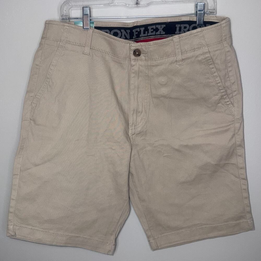 IRON CO. Men’s Cargo Shorts Size 32 Caramel Stretch Twill Elastic Waist Casual